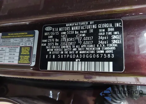 2016 Kia Sorento Lx/L from USA, damaged, VIN 5XYPGDA30GG067583